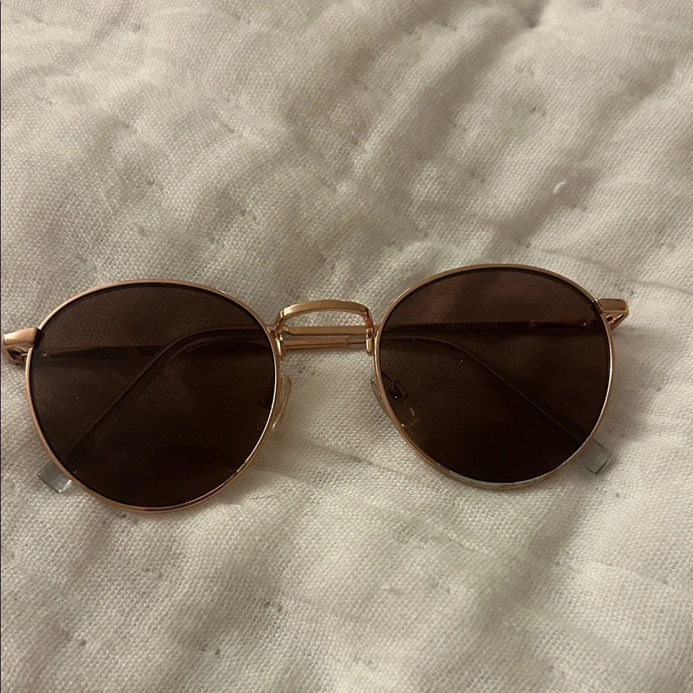 Round Gold Sunglasses with Brown Lenses - Picture 1 of 3